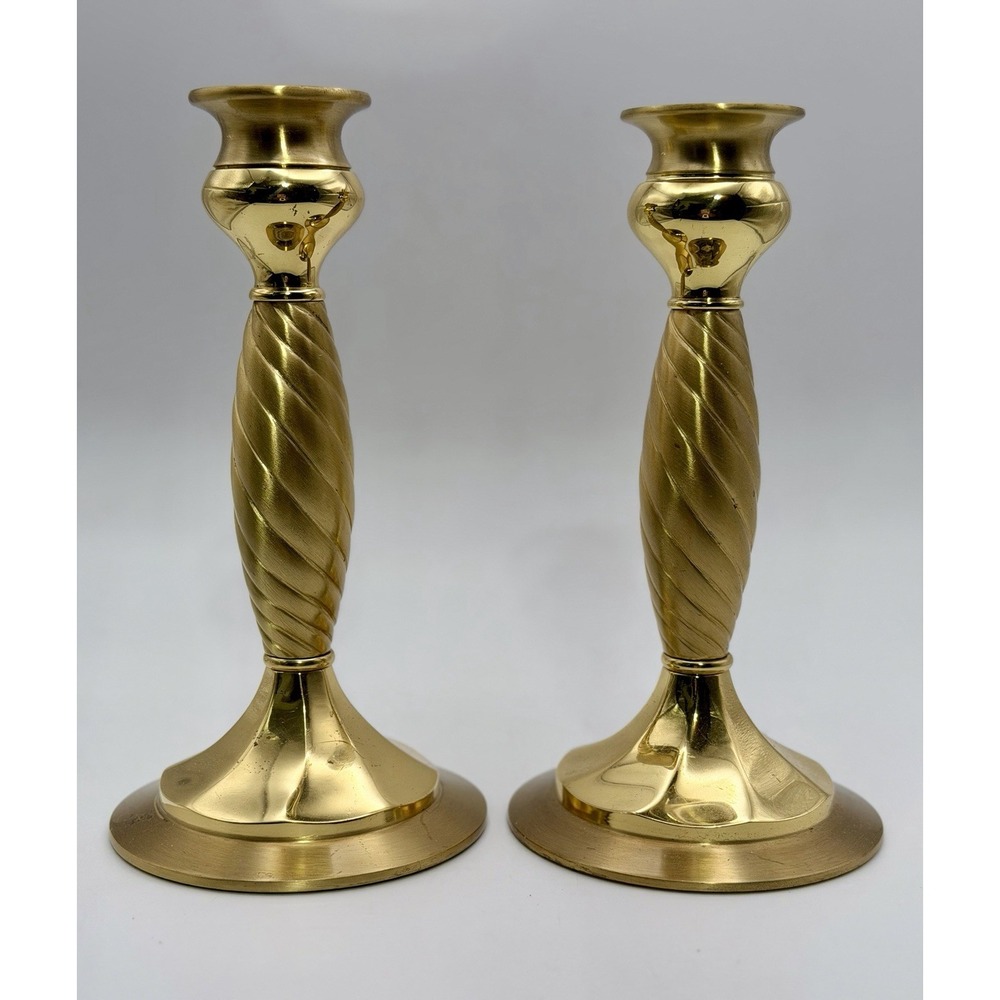 Vintage Brass Candlestick Pair Partylite Heavy Brass 7" Tall Patina